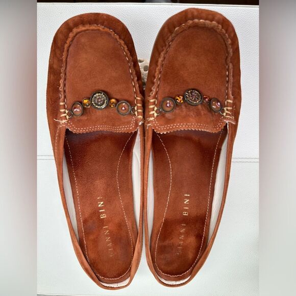 Gianni Bini Brown Suede Women's Loafers With Jewel Embellishment Size 7.5 - Picture 5 of 11
